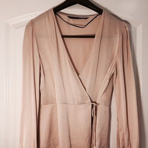Zara blush long sleeve wrapped blouse